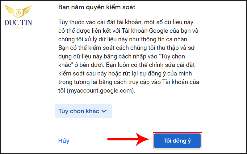 Chọn “Tôi đồng ý” để đồng ý với các điều khoản và hoàn tất việc đăng ký tài khoản email